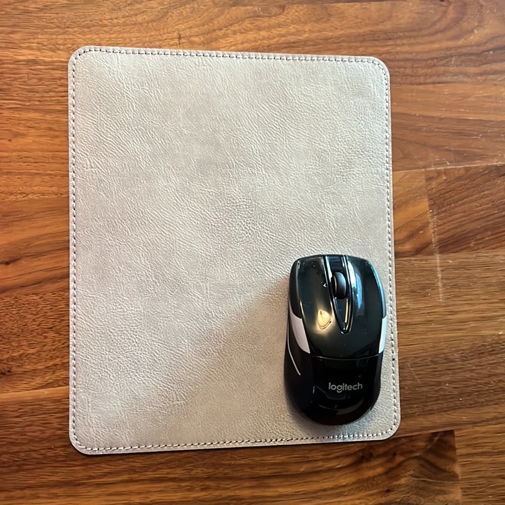 Faux Grey Leather Mouse Pad (Wireless mouse NOT included)